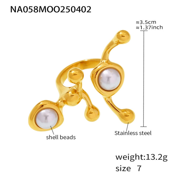 Wholesale Ring 316L Stainless Steel Natural Stone Shell Bead Geometric Light Luxury Style Electroplated