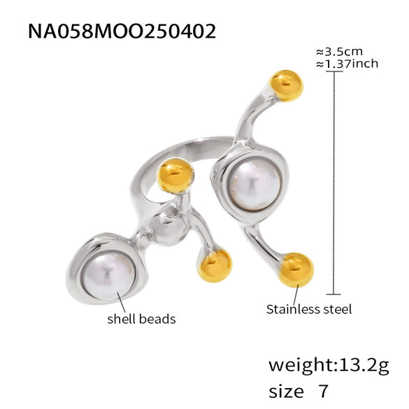 Wholesale Ring 316L Stainless Steel Natural Stone Shell Bead Geometric Light Luxury Style Electroplated