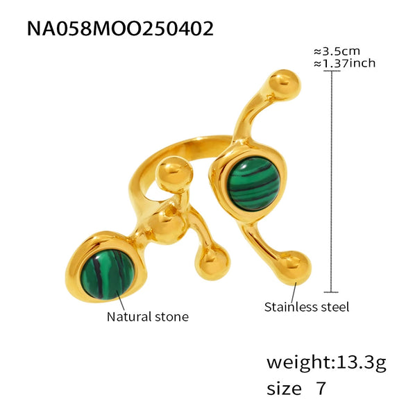 Wholesale Ring 316L Stainless Steel Natural Stone Shell Bead Geometric Light Luxury Style Electroplated
