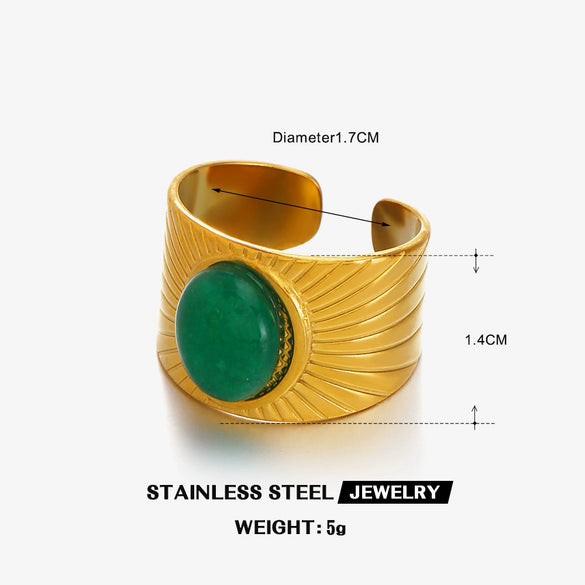 Wholesale Ring Stainless Steel Natural Stone Turquoise Tiger Eye Malay Jade Inlaid Geometric Electroplated For Women