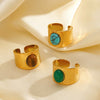 Wholesale Ring Stainless Steel Natural Stone Turquoise Tiger Eye Malay Jade Inlaid Geometric Electroplated For Women