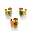 Wholesale Ring Stainless Steel Natural Stone Turquoise Tiger Eye Malay Jade Inlaid Geometric Electroplated For Women