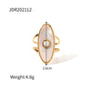Wholesale Ring Stainless Steel Oval Geometric Inlaid Pearl Shell With Fashionable Gemstone And Diamonds For Women