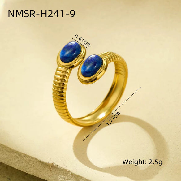 Wholesale Ring Stainless Steel Oval Inlaid Natural Stone Light Luxury Style Electroplated