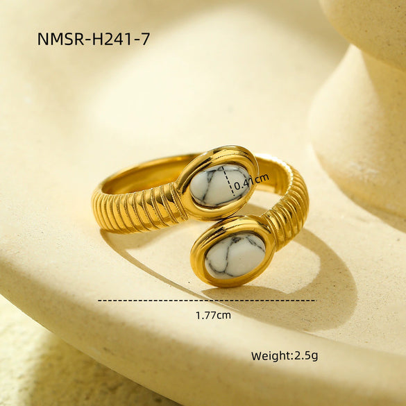 Wholesale Ring Stainless Steel Oval Inlaid Natural Stone Light Luxury Style Electroplated