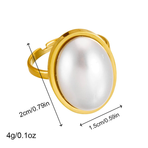 Wholesale Ring Stainless Steel Pearl Goldplated Oval Geometric Retro Fashion For Women