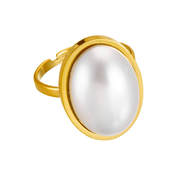 Wholesale Ring Stainless Steel Pearl Goldplated Oval Geometric Retro Fashion For Women