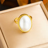 Wholesale Ring Stainless Steel Pearl Goldplated Oval Geometric Retro Fashion For Women