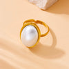 Wholesale Ring Stainless Steel Pearl Goldplated Oval Geometric Retro Fashion For Women