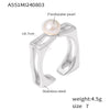 Wholesale Ring Stainless Steel Plated With Gold Square Hollow Set Pearl Geometric Style
