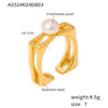 Wholesale Ring 316L Stainless Steel Plated With Gold Square Hollow Set Pearl Geometric Style