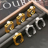 Wholesale Ring 316L Stainless Steel Plated With Gold Square Hollow Set Pearl Geometric Style