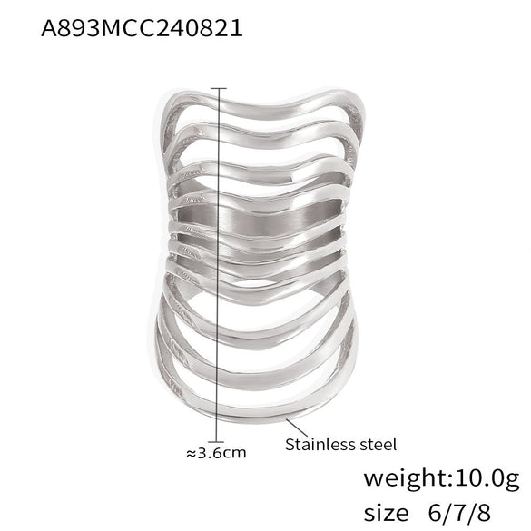 Wholesale Ring Stainless Steel Real Gold Plated Geometric Hollow Multi Layer Retro Exaggerated For Women