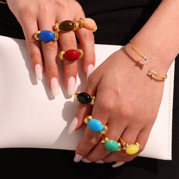 Wholesale Ring 316L Stainless Steel Resin Geometric Electroplating For Women