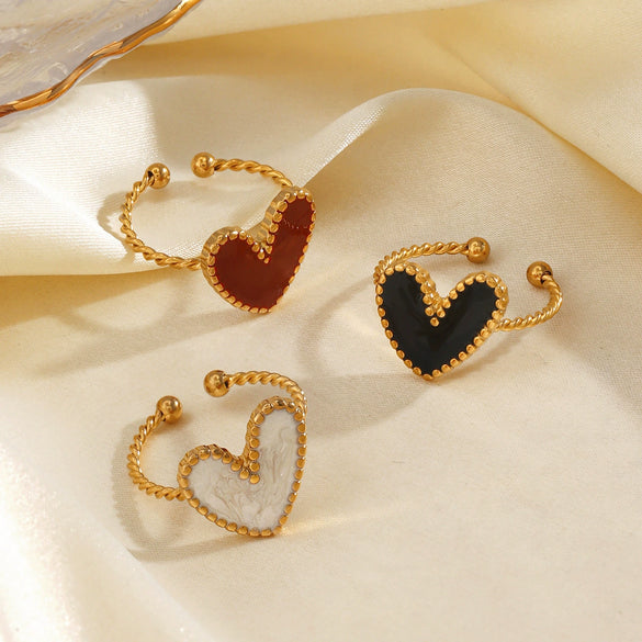 Wholesale Ring Stainless Steel Resin Geometric Heartshaped Electroplated For Women
