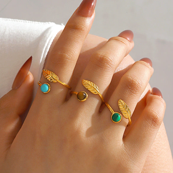 Wholesale Ring Stainless Steel Resin Geometric Round Natural Stone Inlaid Electroplating For Women