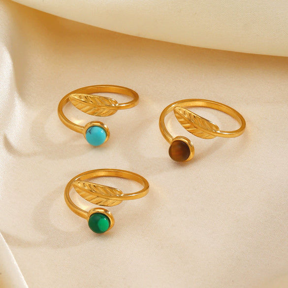 Wholesale Ring Stainless Steel Resin Geometric Round Natural Stone Inlaid Electroplating For Women