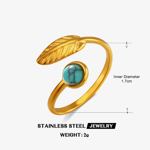 Wholesale Ring Stainless Steel Resin Geometric Round Natural Stone Inlaid Electroplating For Women