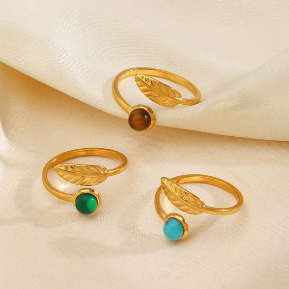 Wholesale Ring Stainless Steel Resin Geometric Round Natural Stone Inlaid Electroplating For Women