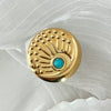 Wholesale Ring Stainless Steel Retro Blue Turquoise Oil Pressure Texture Peacock Open Screen Electroplating Unisex
