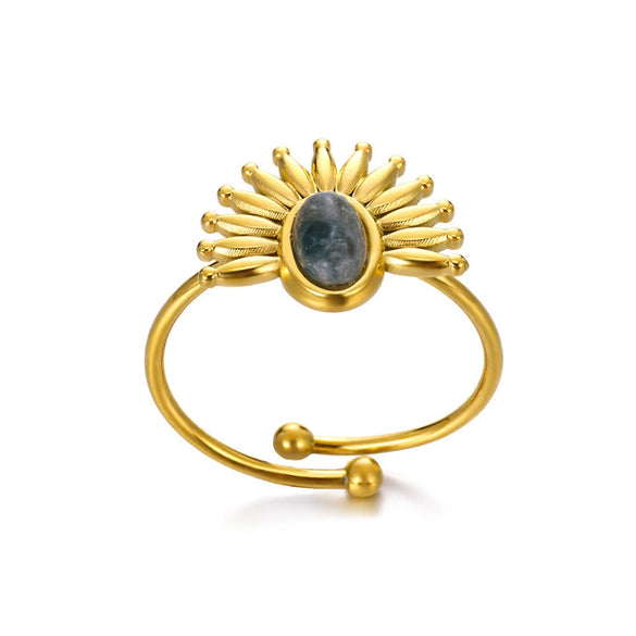 Wholesale Ring Stainless Steel Retro Exaggerated Inlaid Turquoise Set With Gemstones Women's