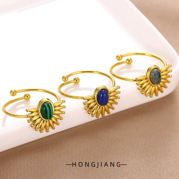 Wholesale Ring Stainless Steel Retro Exaggerated Inlaid Turquoise Set With Gemstones Women's