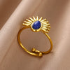 Wholesale Ring Stainless Steel Retro Exaggerated Inlaid Turquoise Set With Gemstones Women's