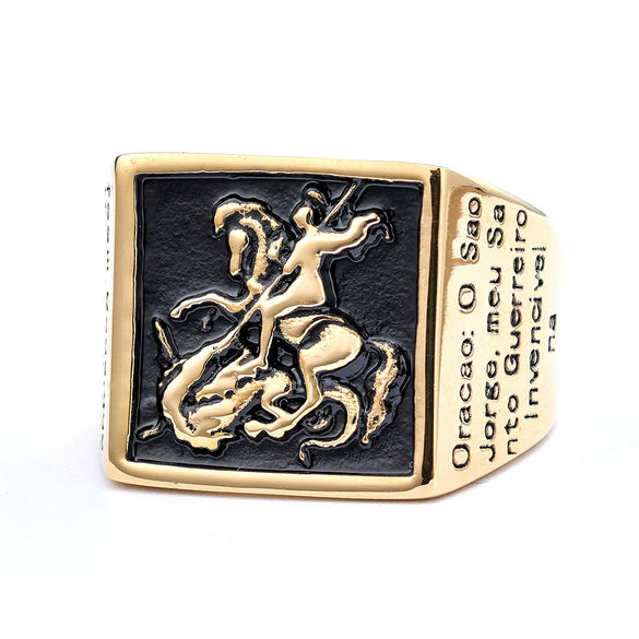 Wholesale Ring Stainless Steel Retro Punk Style Square Dragon Slaying Totem Apply Oil Unisex
