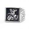 Wholesale Ring Stainless Steel Retro Punk Style Square Dragon Slaying Totem Apply Oil Unisex