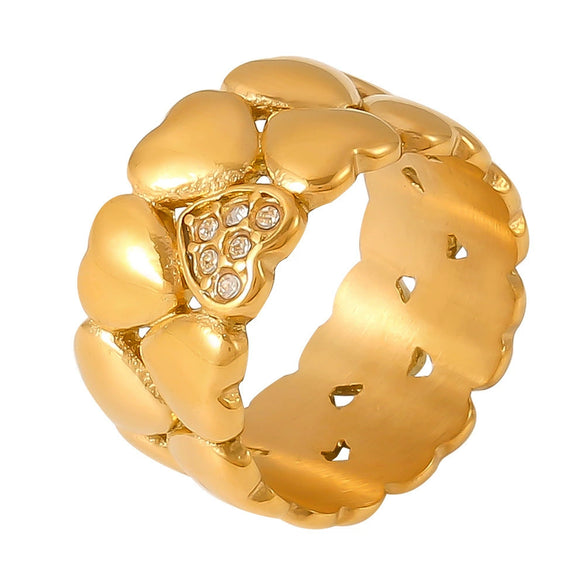 Wholesale Ring 316L Stainless Steel Rhinestone Vintage Middle Ages Love Double Layer Stacked Peach Heart Electroplated For Women