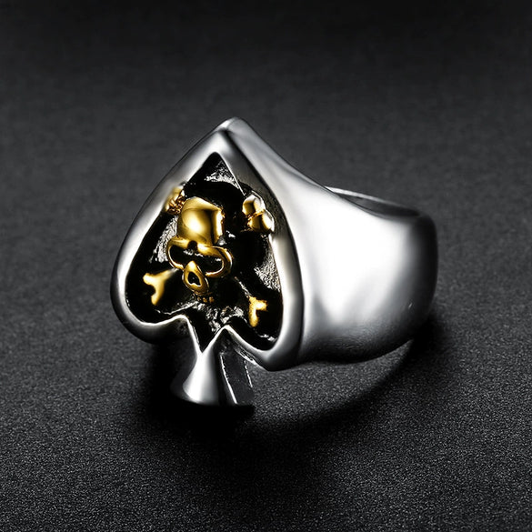 Wholesale Ring Stainless Steel Trendy Heartshaped Skull Poker Spades Design Apply Oil Unisex