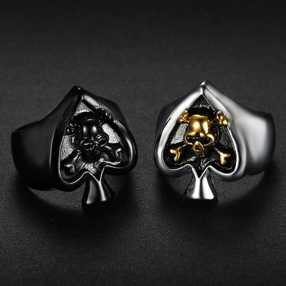 Wholesale Ring Stainless Steel Trendy Heartshaped Skull Poker Spades Design Apply Oil Unisex