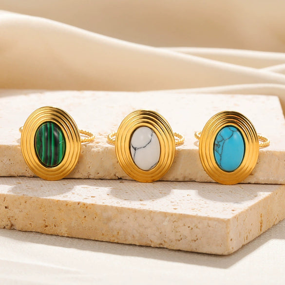 Wholesale Ring Stainless Steel Turquoise Inlaid Geometric Retro Unisex Women