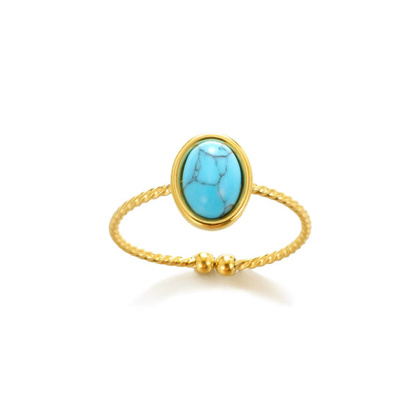 Wholesale Ring Stainless Steel Turquoise Inlaid Geometric Retro Unisex Women