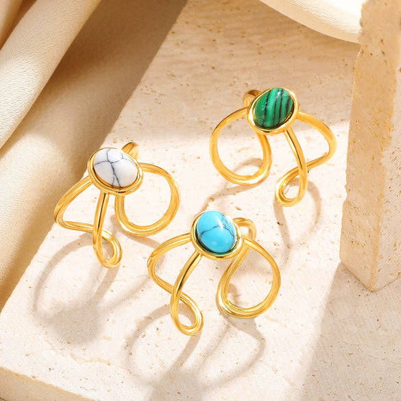 Wholesale Ring Stainless Steel Turquoise Inlaid Geometric Retro Unisex Women