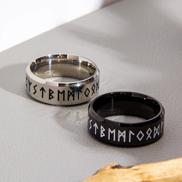 Wholesale Ring Stainless Steel Viking Style With Letters Numbers Text Electroplated