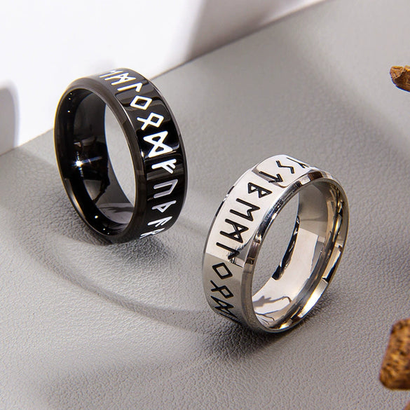 Wholesale Ring Stainless Steel Viking Style With Letters Numbers Text Electroplated