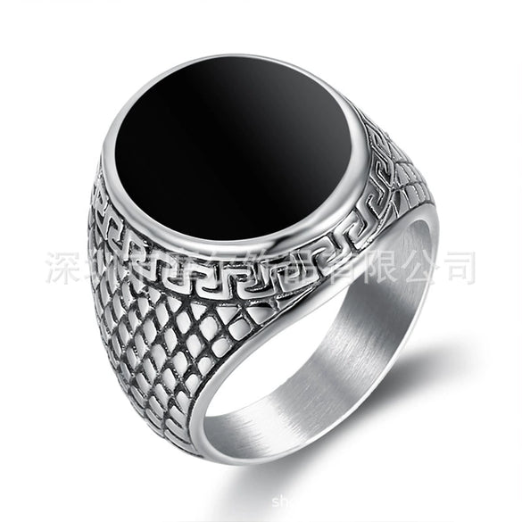 Wholesale Ring Stainless Steel Vintage Style With Letters Numbers Text And Oil Applied