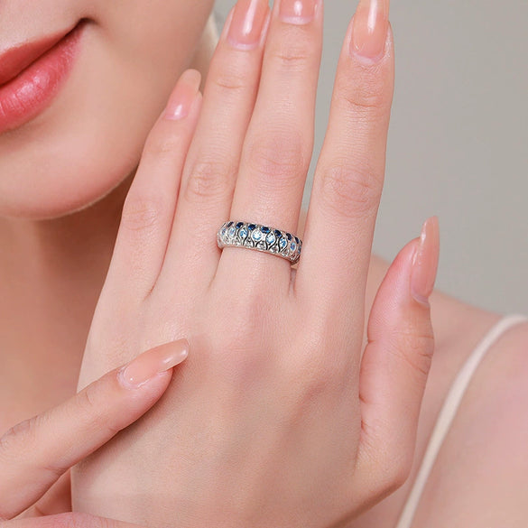 Wholesale Ring 925 Sterling Silver Inlaid Colored Diamond Geometric Light Luxury Style
