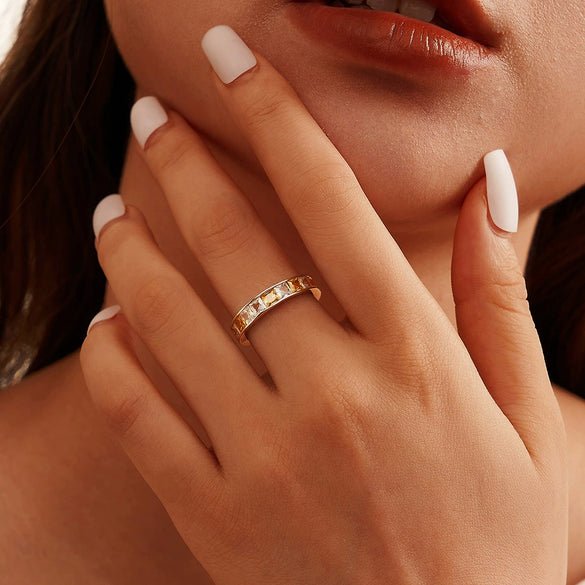 Wholesale Ring Sterling Silver Inlaid Square Zirconium Original Design Geometric Electroplated