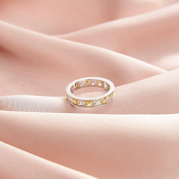 Wholesale Ring Sterling Silver Inlaid Square Zirconium Original Design Geometric Electroplated