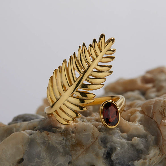 Wholesale Ring 925 Sterling Silver 18K Gold Plated Leaf Pattern Retro Style