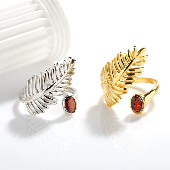 Wholesale Ring 925 Sterling Silver 18K Gold Plated Leaf Pattern Retro Style