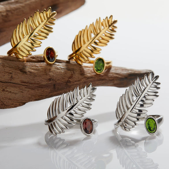 Wholesale Ring 925 Sterling Silver 18K Gold Plated Leaf Pattern Retro Style