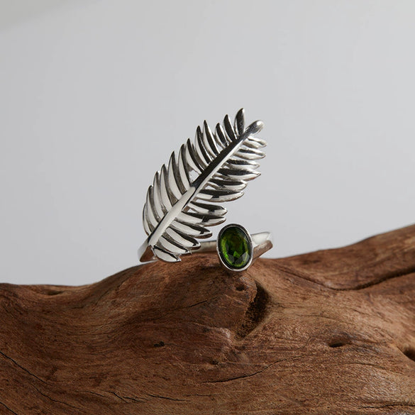 Wholesale Ring 925 Sterling Silver 18K Gold Plated Leaf Pattern Retro Style