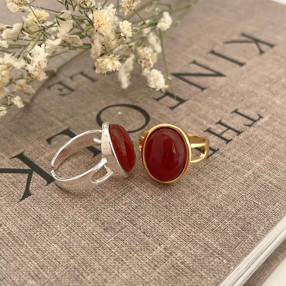 Wholesale Ring 925 Sterling Silver Red Agate Heart Normcore Fashion Female Design Ins Style