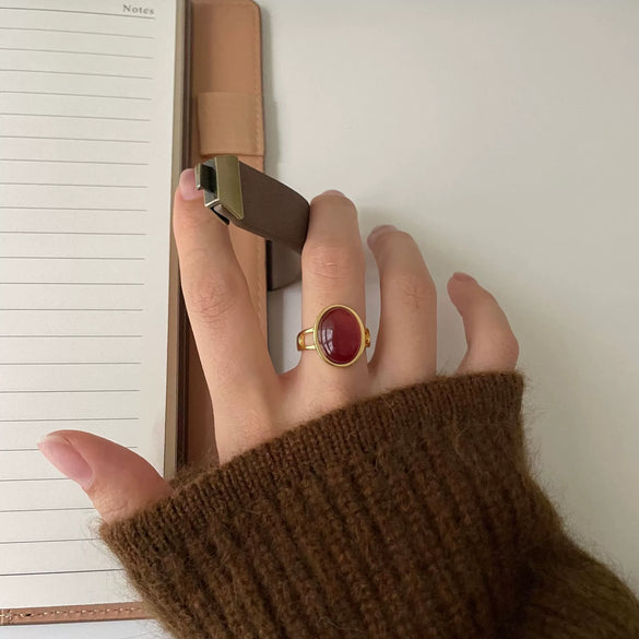 Wholesale Ring 925 Sterling Silver Red Agate Heart Normcore Fashion Female Design Ins Style