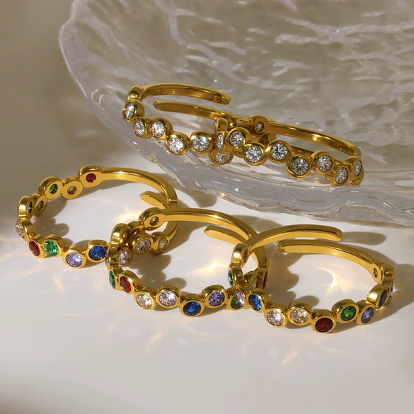 Wholesale Ring Titanium Steel Colorful Zircon Geometric Open Ring Electroplated Jewelry For Women