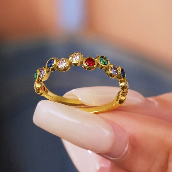 Wholesale Ring Titanium Steel Colorful Zircon Geometric Open Ring Electroplated Jewelry For Women