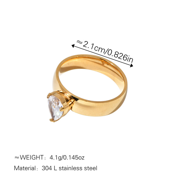 Wholesale Ring Titanium Steel Electroplated 18K Gold With Water Drop Zircon And Geometric Pattern For Couple